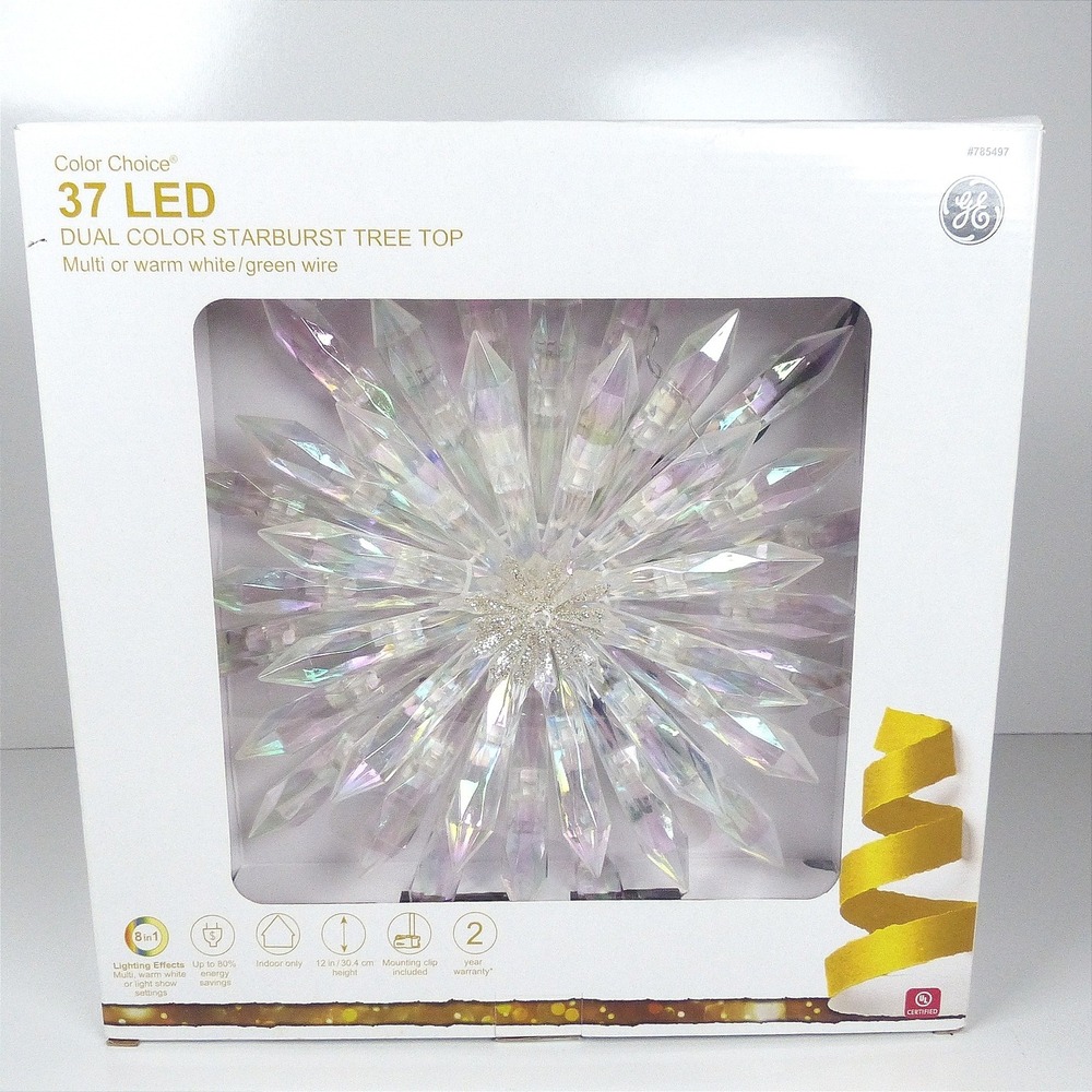 GE 37 LED Dual Color Starburst Christmas Tree Topper 8-Function Green Wired NEW